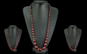 Early 20th Century Superb Quality Cherry Amber Beaded Necklace of Graduated form. Wonderful