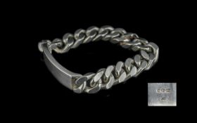 Solid Silver Chunky ID Bracelet, vacant cartouche, full hallmark for silver, 8.25 inches long,