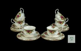 Royal Albert 'Old Country Roses' Tea Set, comprising six large tea cups, six saucers, and six side