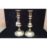 Pair of 19th Century Brass Candlesticks, measure 9'' high. Traditional style.