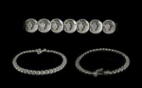 9ct White Gold Diamond Set Line Bracelet - Full Hallmark for 9ct. The Diamonds of Good Colour. Est