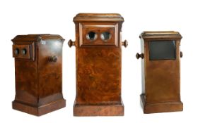 Victorian Burr Walnut Table Top Stereoscope, Twin eye piece table top stereoscopic card viewer -