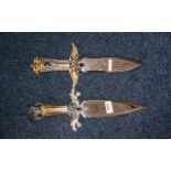 Two Heavy Good Quality Fantasy Oriental Decorative Display Daggers, with gargoyle and jewelled