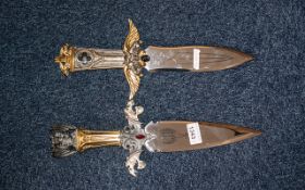 Two Heavy Good Quality Fantasy Oriental Decorative Display Daggers, with gargoyle and jewelled