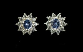 Tanzanite Halo Stud Earrings, each singl