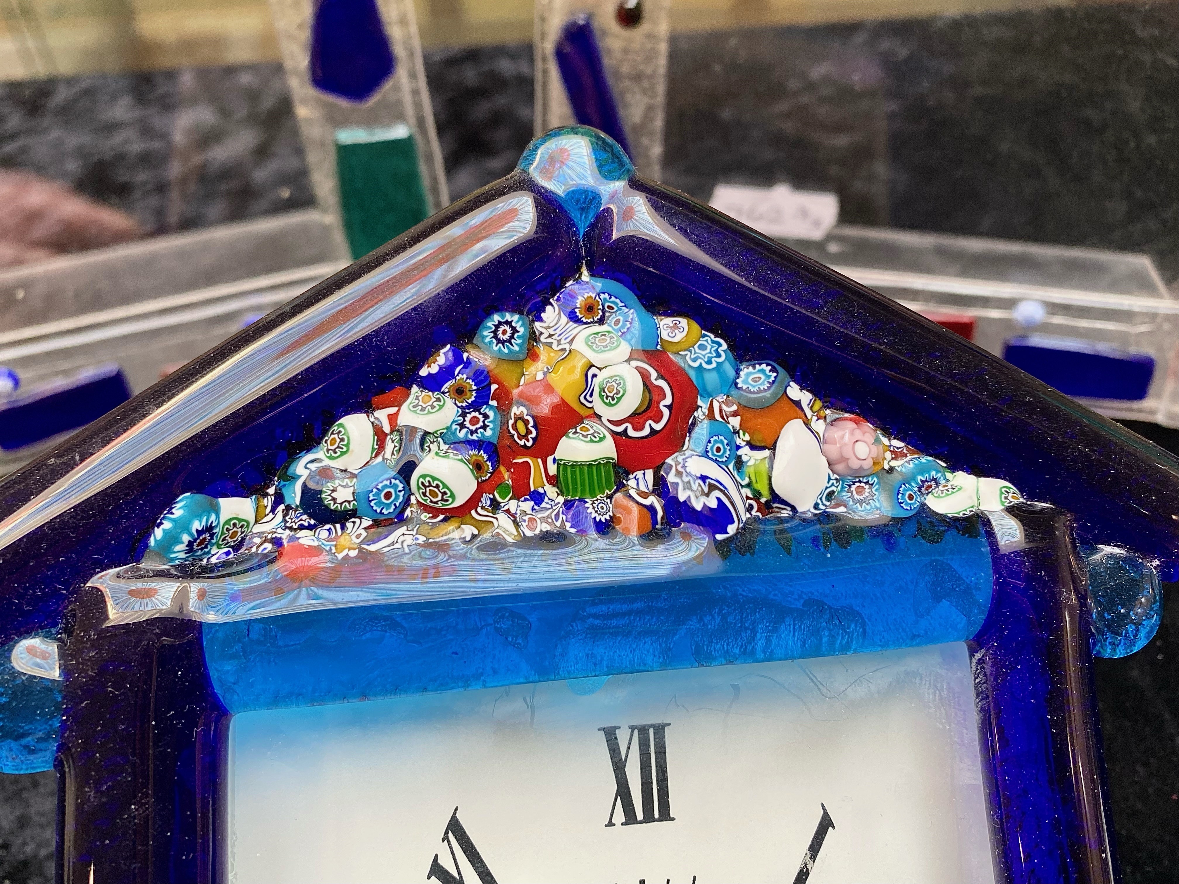 Murano Glass Clock, turquoise and cobalt - Image 2 of 2