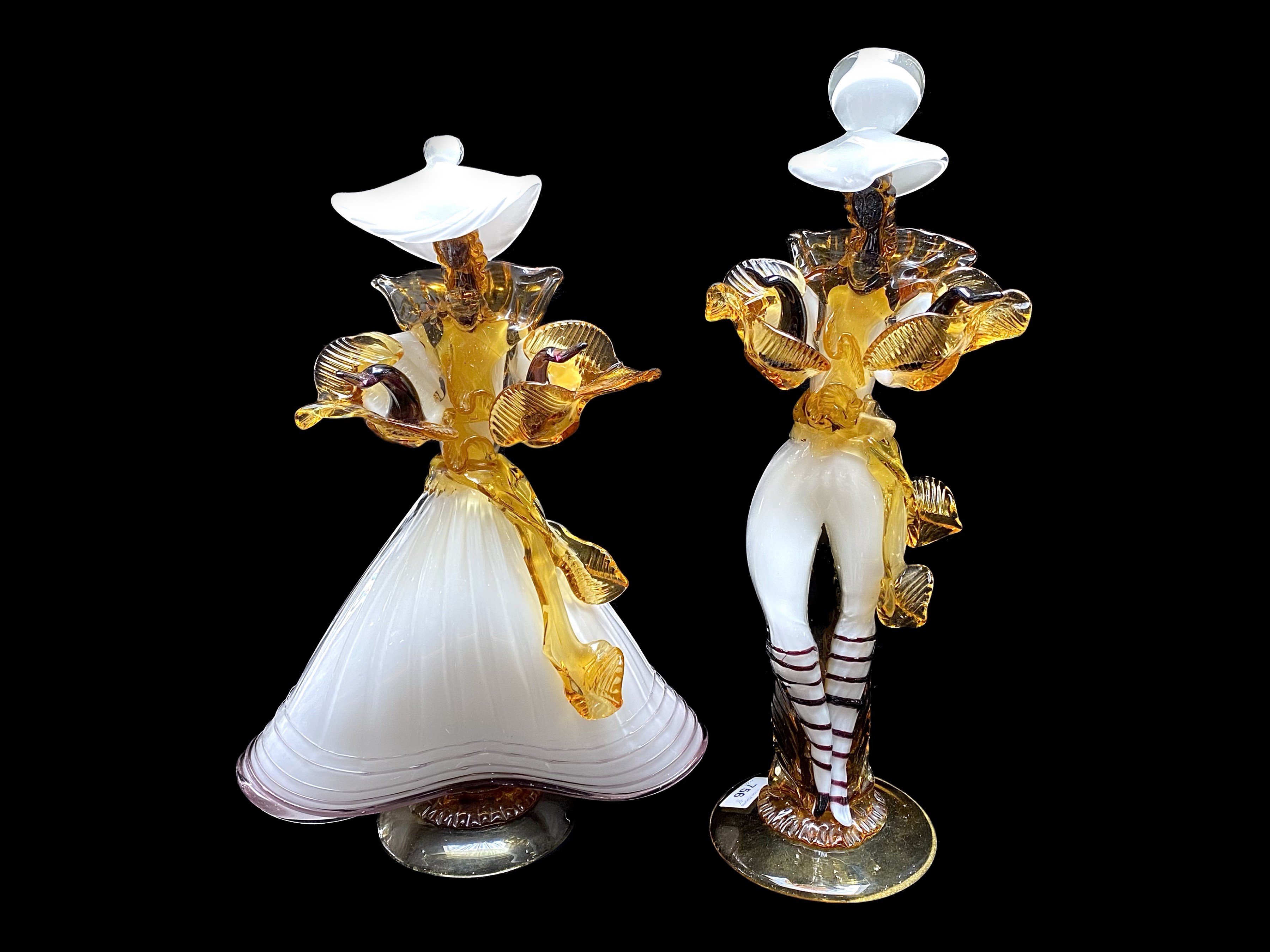 Two Murano Glass Figures, couple in ambe