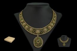 Indian 22ct Gold Gem Set Necklace & Pend