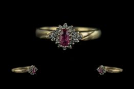 Ladies 9ct Gold Petite Ruby and Diamond Set Ring. Full Hallmark to Shank. Ring Size R - S. Weight