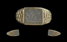 9ct Gold Rolex Style Gents Ring Incrusted with Diamonds. Gents Diamond Ring with Diamonds with Rolex