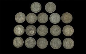 17 x George V Silver Half Crowns, Various Dates and Conditions. Includes 1916 x 3, 1917 x 2, 1914