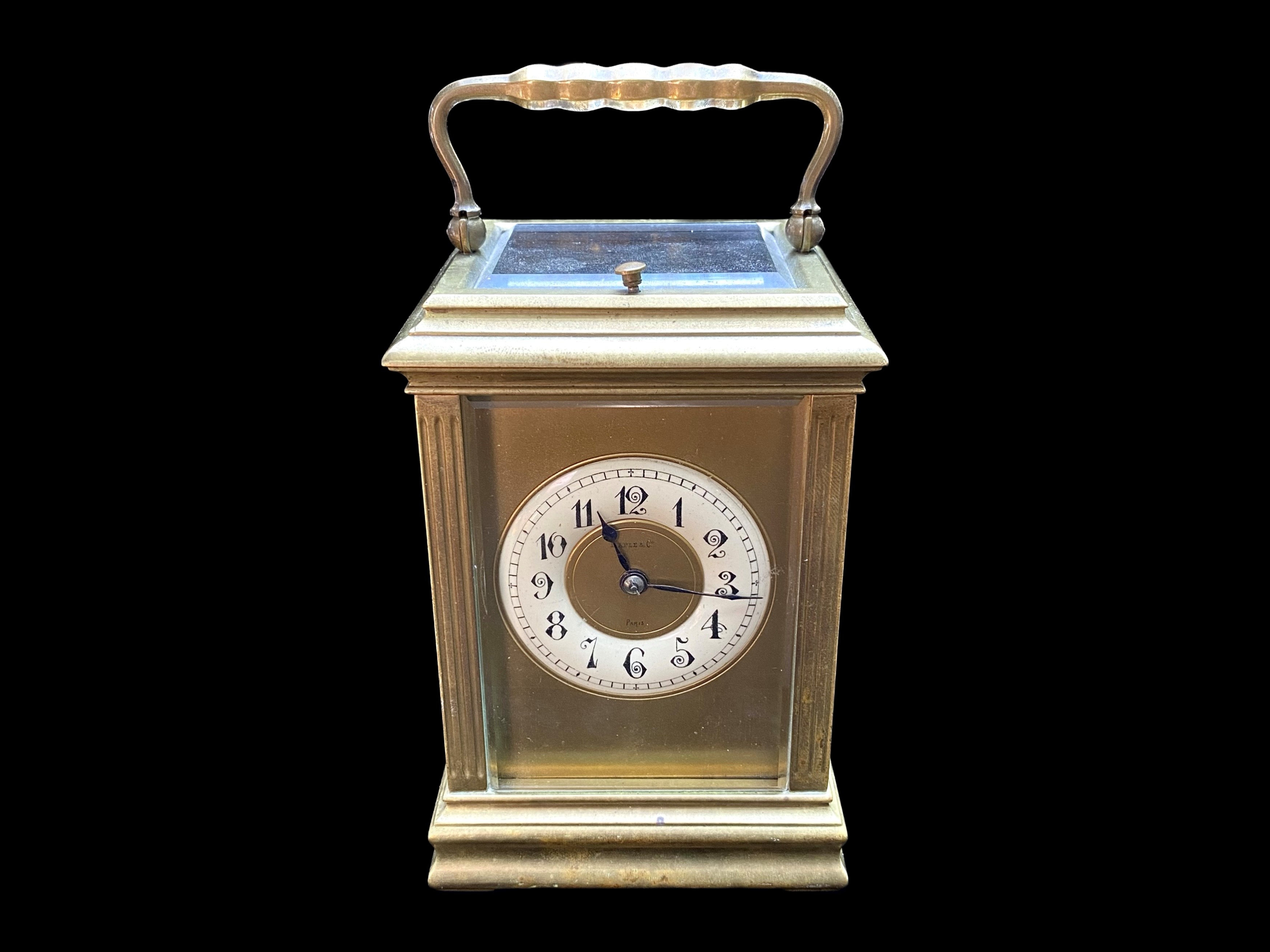 French Carriage Clock with repeating mechanism, cream chapter dial with Arabic numerals, marked