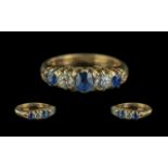 Antique Period - Attractive 5 Stone Sapphire and Diamond Set Ring, With Gallery Setting. Not