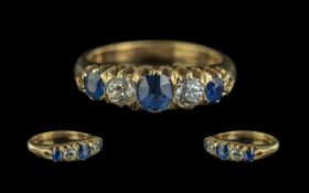 Antique Period - Attractive 5 Stone Sapphire and Diamond Set Ring, With Gallery Setting. Not