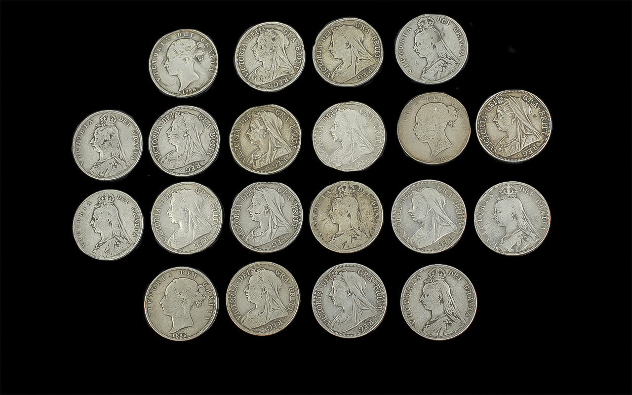 ( 20 ) Victorian Silver Half Crowns, Various Dates and Conditions. Includes 1897 - 1. 1901 - 2, 1891 - Image 2 of 2
