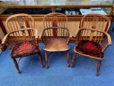 Trio of Antique Elm Windsor Chairs. 3 Windsor Chairs. 36 Inches In Height.
