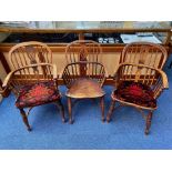 Trio of Antique Elm Windsor Chairs. 3 Windsor Chairs. 36 Inches In Height.