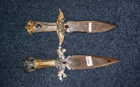 Two Heavy Good Quality Fantasy Oriental Decorative Display Daggers, with gargoyle and jewelled