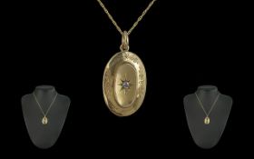 Antique Period 15ct Gold Diamond Set Pendant with Attached 9ct Gold Later Chain. Marked 15ct &