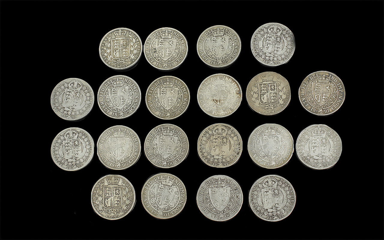 ( 20 ) Victorian Silver Half Crowns, Various Dates and Conditions. Includes 1897 - 1. 1901 - 2, 1891