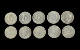 Five Silver George V Shillings - Mostly E.F - UNC. Includes 1915 x 3, 1914 & 1918 ( 5 ) Shillings In