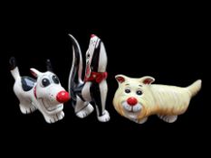 Three Lorna Bailey Figures, comprising a 3.5'' x 6'' dog in creamy yellow, a black and white howling
