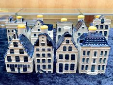 Blue Delfts KLM by BOLS, collection of 9 miniature houses. numbers 8,14,27,29,51,67,83,85 & 93.