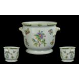 Herend Hungarian Superb Handpainted Porcelain Twin Handled Small Jardiniere - Beautifully