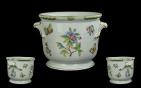 Herend Hungarian Superb Handpainted Porcelain Twin Handled Small Jardiniere - Beautifully