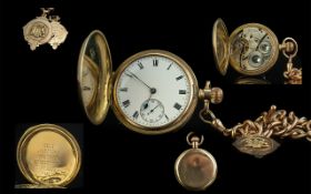 American Watch Co Waltham 14ct Gold Filled Full Hunter Keyless Pocket Watch with Attached Superior