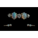 Ladies 18ct Gold and Platinum Opal & Diamond Set Ring - Marked 18ct Gold and Platinum To Interior Of