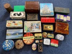 Two Large Boxes of Assorted Vintage Tins, including Huntleys & Palmers, Cadbury's, tobacco tins,