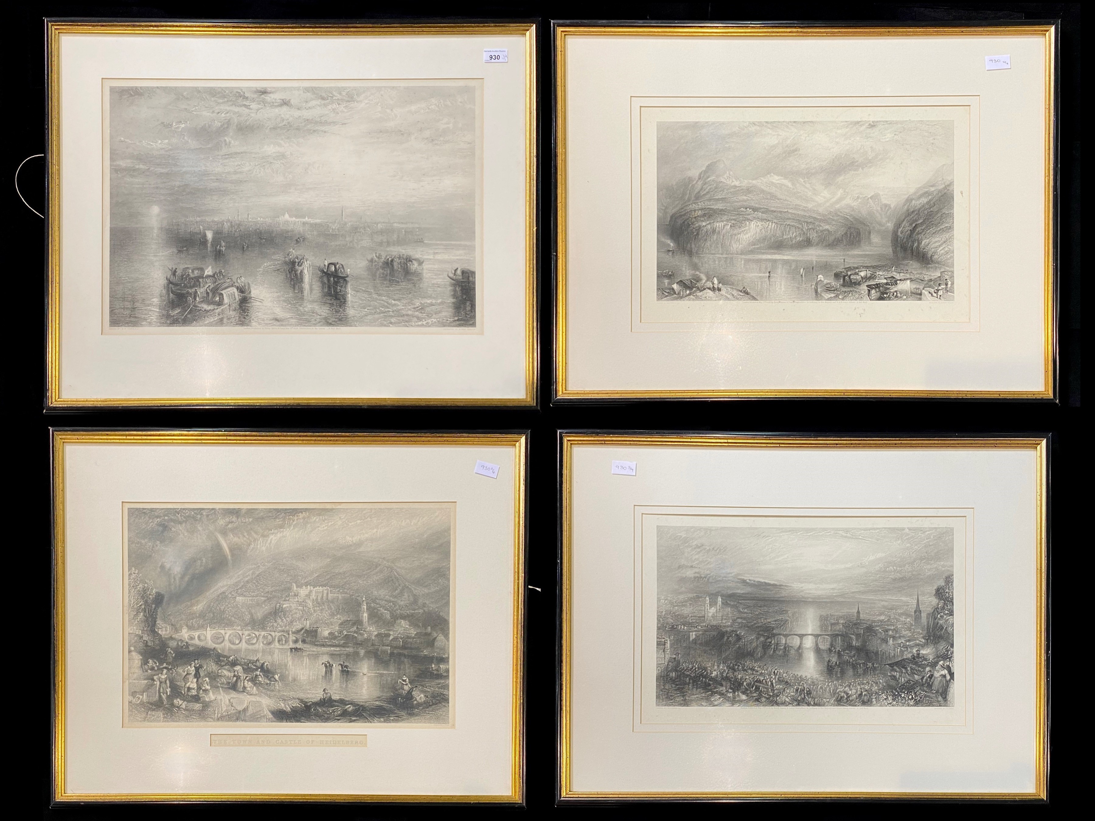 Four J M W Turner Prints, all mounted, framed and glazed, depicting 'The Town and Castle of