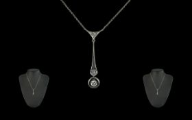 Belle Epoch Attractive 18ct Gold Diamond Set Pendant Drop, Excellent Proportions / Design. The