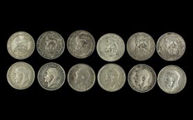 Six George V Silver Shillings, Fine to V.F Condition. Various Dates 1915 x 2, 1918 x 1, 1913 x 1,