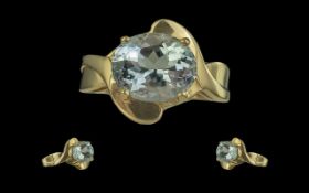 18ct Gold - Contemporary Designed Ladies Single Stone Aquamarine Set Dress Ring. Full Hallmark for