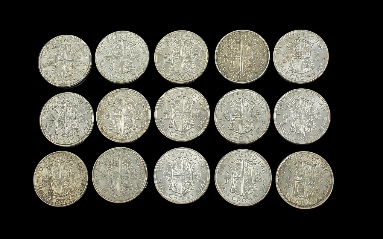 ( 15 ) George V & George VI Half Crowns. VF - EF to UNC. Various Dates. Includes 1933 - 1, 1944 - 3,