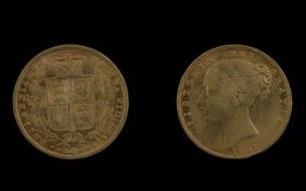 Victoria Bun Young Head - Shield Back Sovereign. Date 1861. Please See Photo. Weight 7.95 grams.