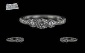 18ct White Gold Diamond Ring, Set With Three Round Modern Brilliant Cut Diamonds, Round Cut