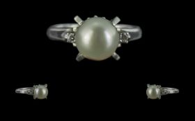 Platinum Diamond and Pearl Ring. Pearl and Diamond Ring, Set In Platinum. The Pearl of Lovely