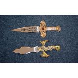 Two Heavy Good Quality Oriental Fantasy Decorative Display Daggers, with dragon and jewelled handle,