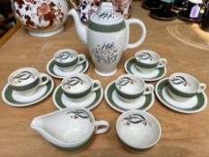 Grindley Tea Set 'Green Gables', comprising a teapot, milk jug, sugar bowl, six cups and six