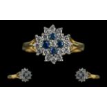 Ladies - Attractive and Exquisite 18ct Gold Sapphire and Diamond Set Cluster Ring. Full Hallmark for