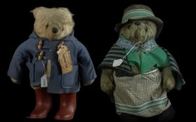 Original Paddington Bear & Aunt Lucy, measure 19'' high, in original clothing and good condition.