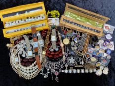 Box of Costume Jewellery, including boxed Indian stone set bracelets, bracelets, watches incl.