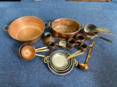 Collection of Copper Items, including pans, tankards, ladles, etc.