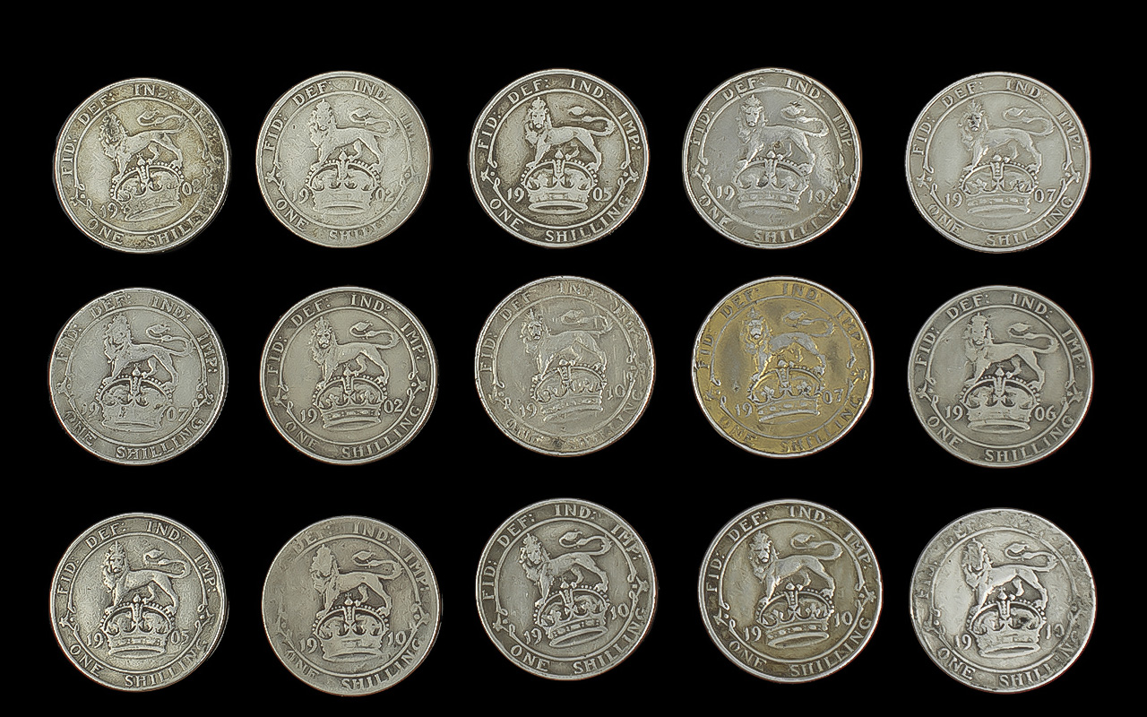 Misc Collection of Edwardian - Edward VII Silver Shillings, Mostly Fine. ( 15 ) Edward VII Silver - Image 2 of 2