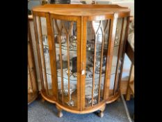 1930's Bow Fronted Display Cabinet, interior glass shelves, two opening front doors with two semi