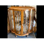 1930's Bow Fronted Display Cabinet, interior glass shelves, two opening front doors with two semi