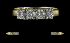 18ct Yellow Gold - Good Quality 4 Stone Diamond Set Ring. Full Hallmark to Interior of Shank. The